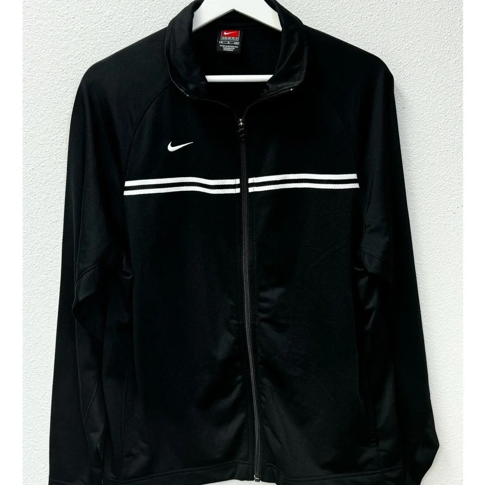 Nike Team Jacket Black Full Zip Track‎ Warm Up Athletic White Stripe